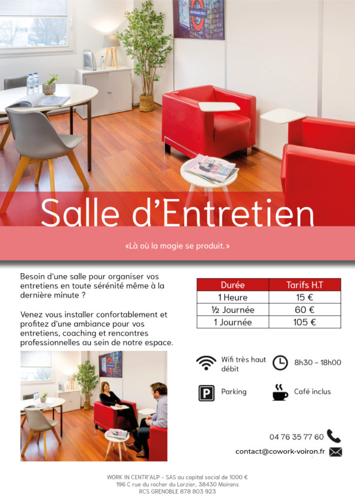 Fiche informative salle d'entretien Work in Centr'Alp