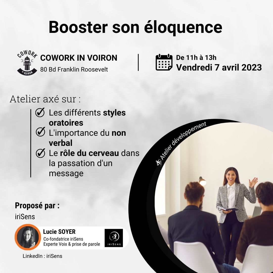 Atelier booster son éloquence le vendredi 7 avril de 11h à 13h